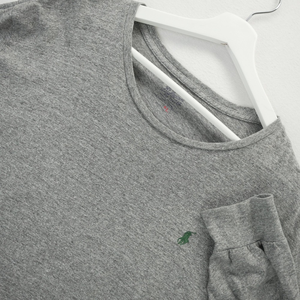 Polo Ralph Lauren Mens XL Long Sleeve T-Shirt Heather Grey Green Pony Logo